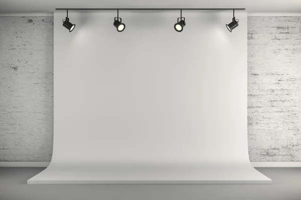 Configuração de fundo em branco 3d com lâmpadas de iluminação — Fotografia de Stock