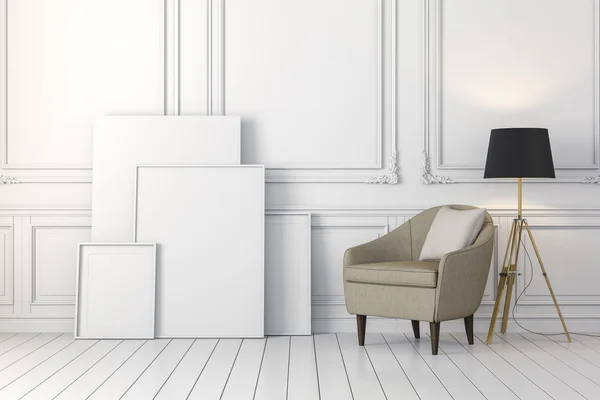 3 d のきれいなインテリア椅子とフロア ランプ — ストック写真