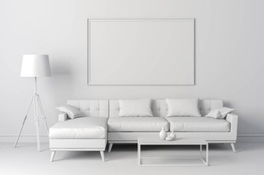 3D render güzel temiz iç kanepe ve zemin lambası