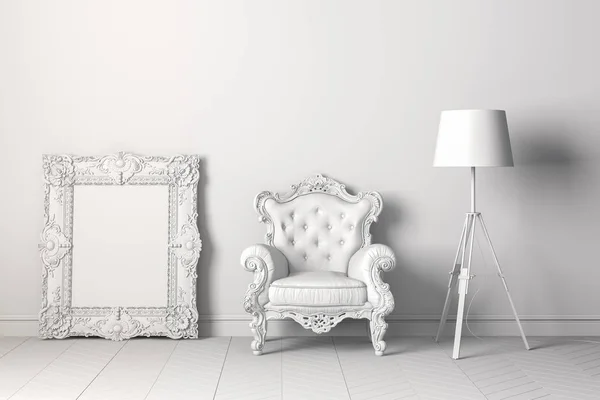 3D činí z krásný čistý interiér s gauči a stojací lampa — Stock fotografie