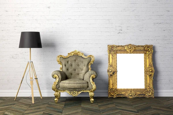 美丽洁净室内的沙发和落地灯的 3d 渲染 — 图库照片