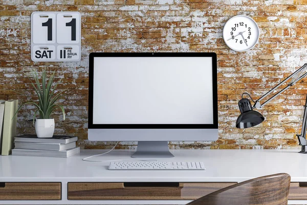 3d render of modern computer workplace setup — Stock Photo, Image