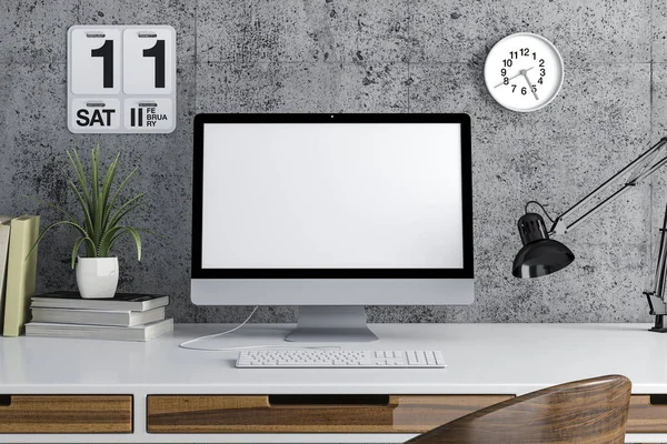 3d render of modern computer workplace setup — Stock Photo, Image