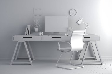 3D render modern bilgisayar çalışma alanı'nı Kur 