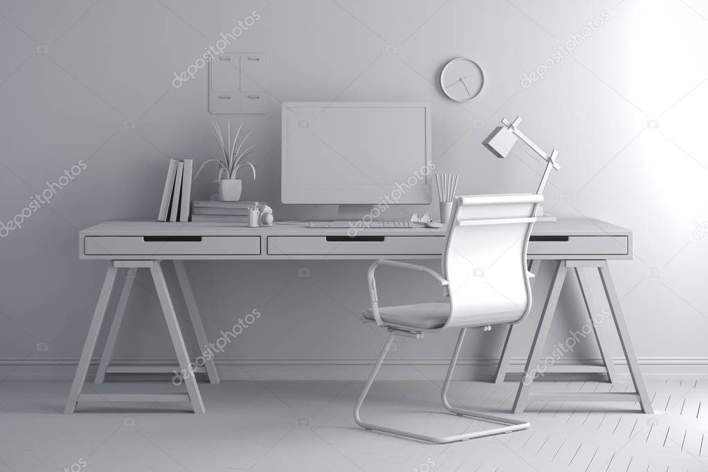 3d render of modern computer workplace setup 