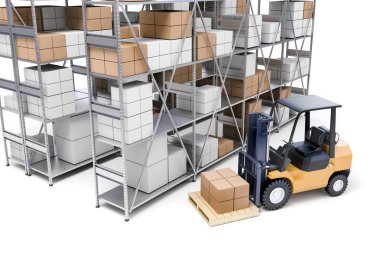 kutuları ile 3D metal raf depo