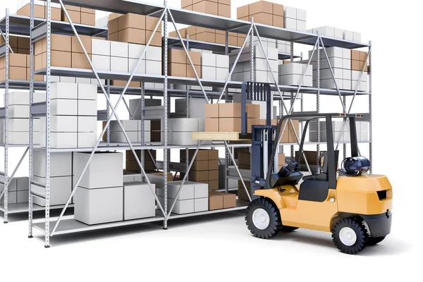 3d metal rack warehouse with boxes — Stock Photo, Image