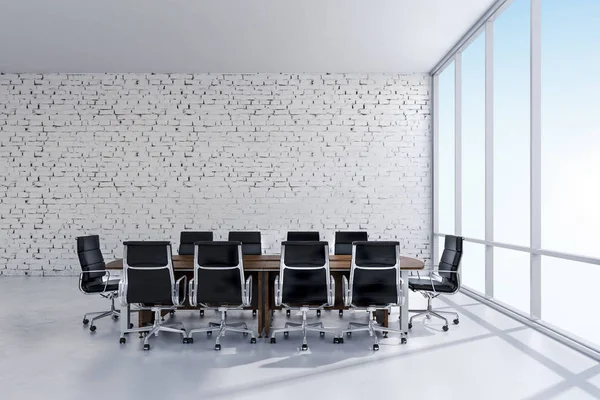 3D-office conferentiezaal met een groot raam — Stockfoto