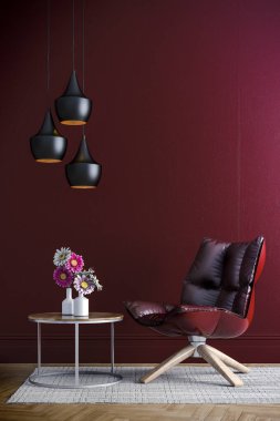 sandalye ve kırmızı duvar ile 3D iç