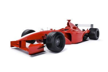 Beyaz arka plan üzerinde 3D f1 yarış arabası