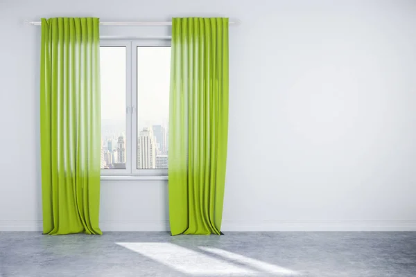 Pared interior 3d con ventana y cortina —  Fotos de Stock