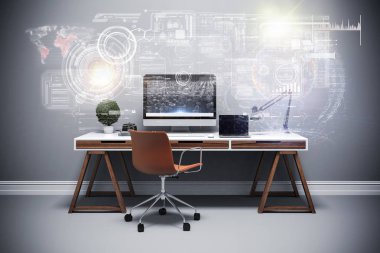 3D render modern bilgisayar çalışma alanı'nı Kur 