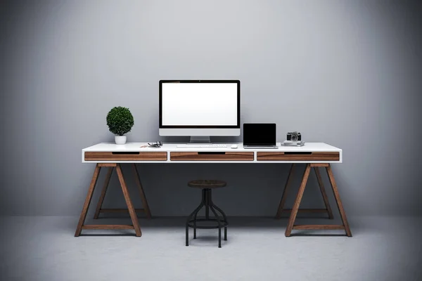 3D render van moderne computer werkplek setup — Stockfoto