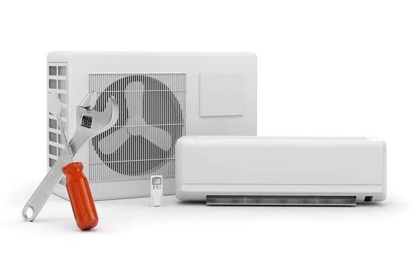 3D-Klimaanlage, Wartung und Reparatur auf weißem Hintergrund — Stockfoto