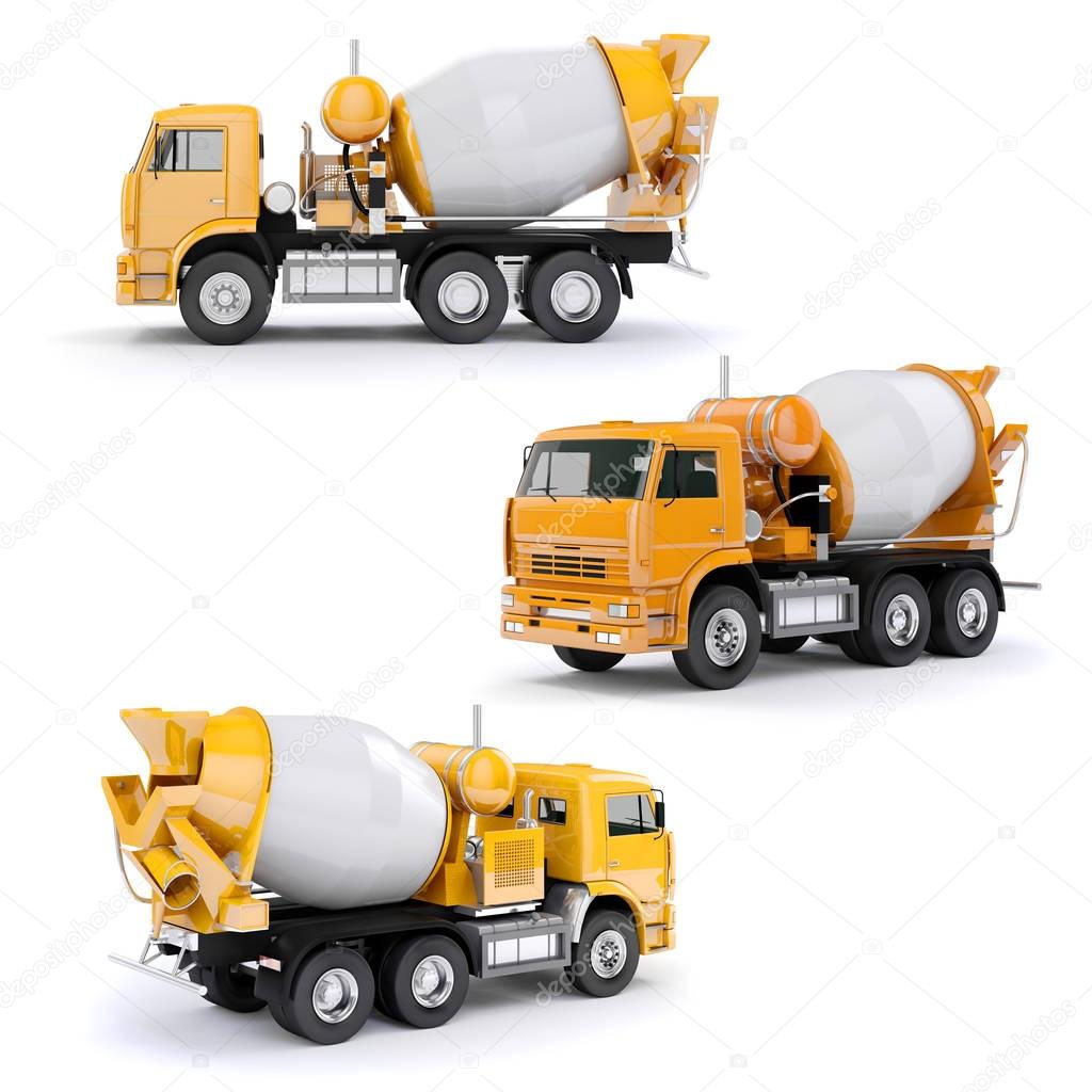 3d concrete mixer truck on white background