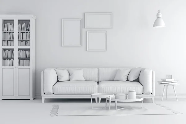 3d render of beautiful clean white interior — Stock Photo, Image