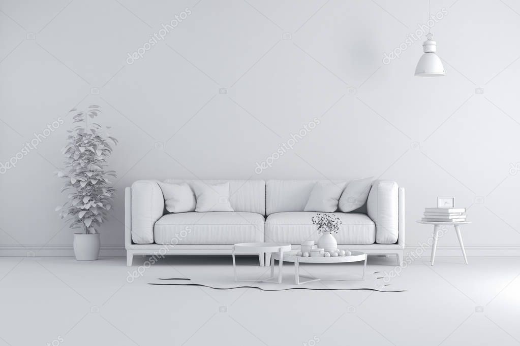 3d render of beautiful clean white interior