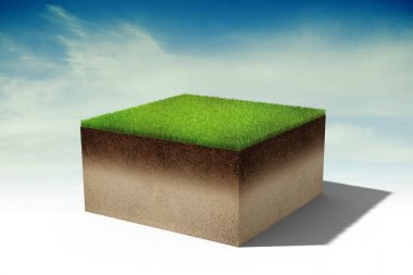3D arazi Adası ile taze yeşil çim parçası