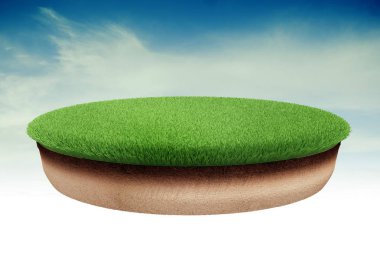 3D arazi Adası ile taze yeşil çim parçası