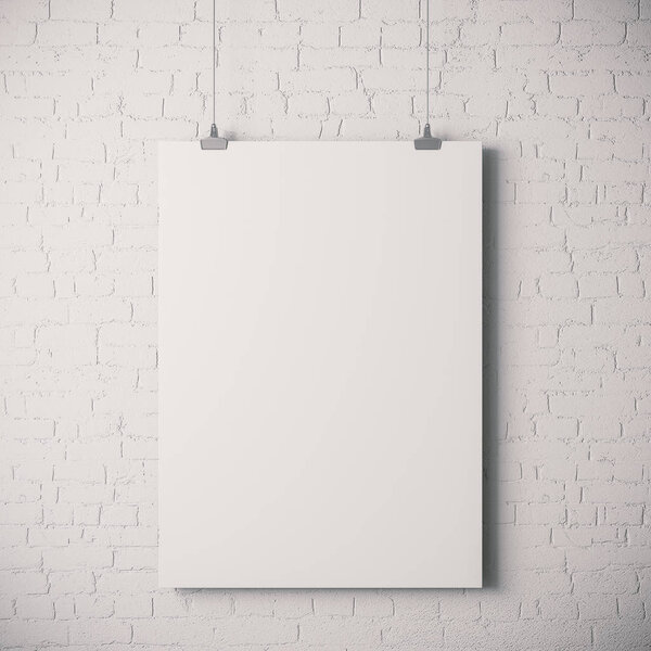 3d blank frame poster on white wall