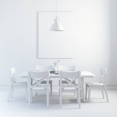 temiz iç ahşap masa ve sandalyeler ile 3D render