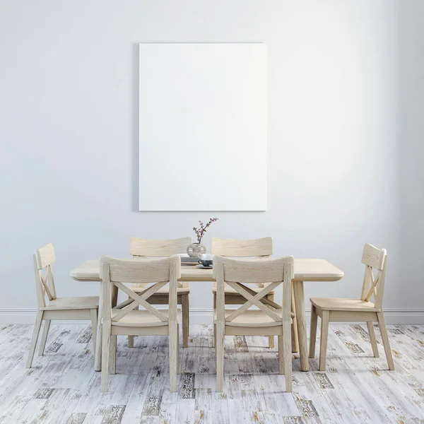 3d render of clean interior with wood table and chairs