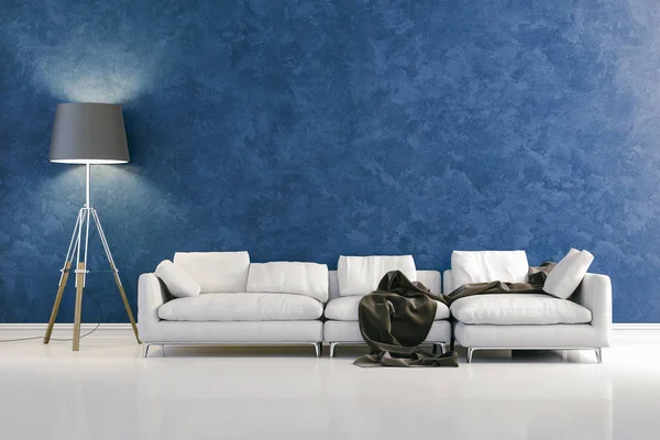 Design d'intérieur moderne 3d avec mur bleu — Photo