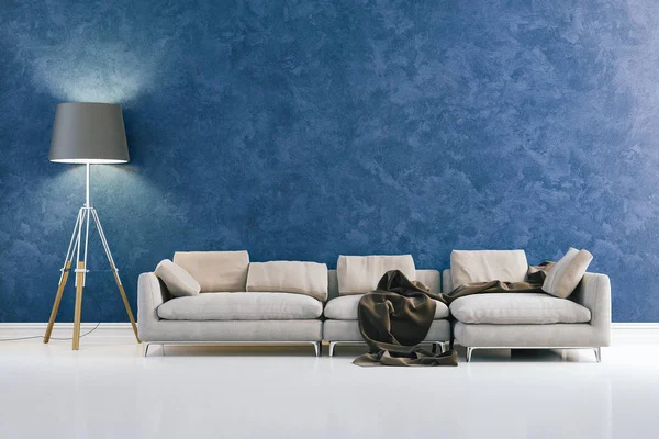 mavi duvar ile 3D modern iç mekan tasarımları