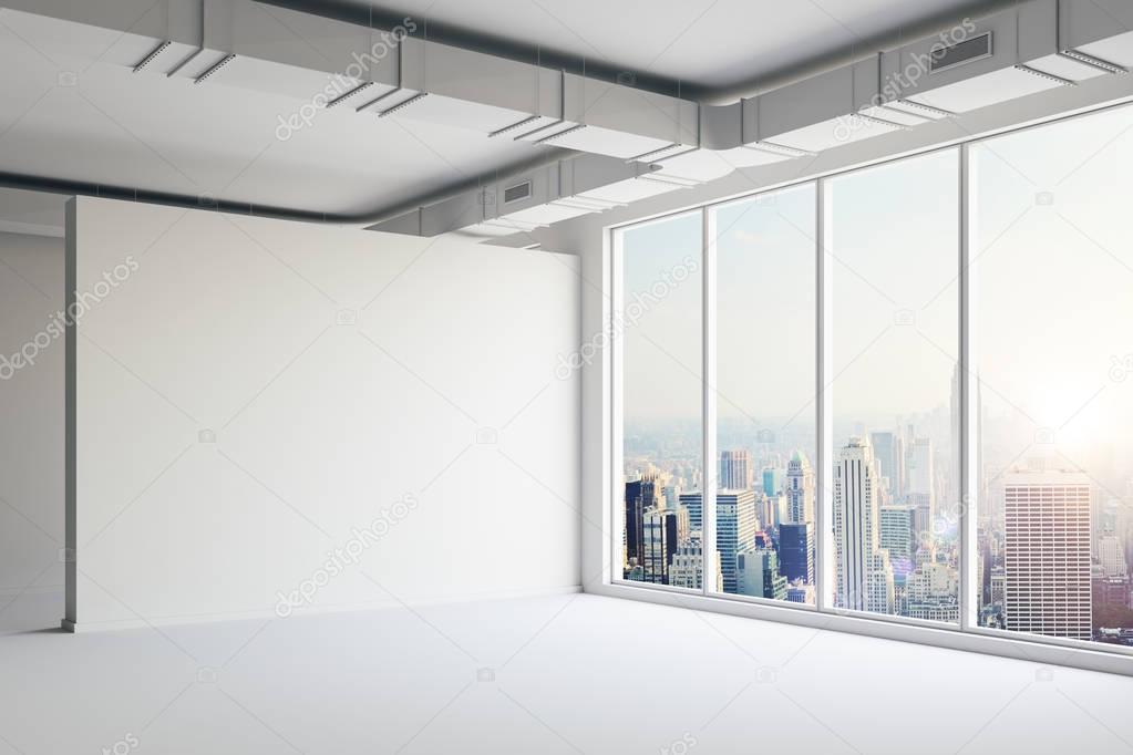 3d empty space interior with big windows and view