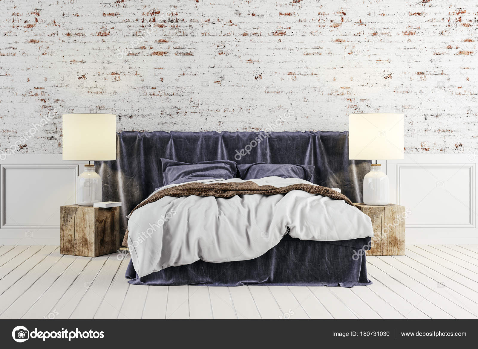 Rendering della camera letto bella stile industriale — foto stock ... Camera da letto industriale