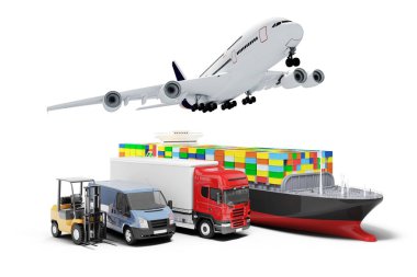 3d world wide cargo transport concept clipart