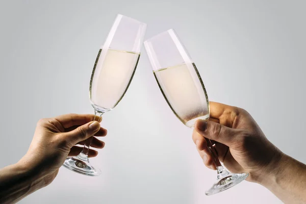 Two Hands Holding Toasting Champagne — Stock Photo, Image