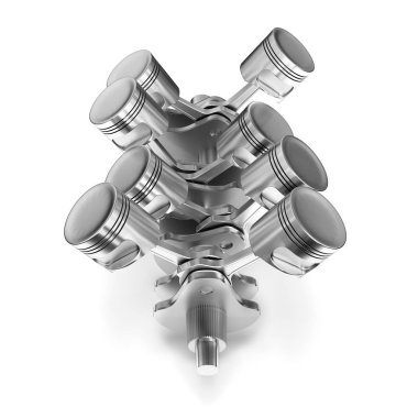 3D motoru, krank mili ve pistonlar, render