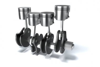 3D motoru, krank mili ve pistonlar, render