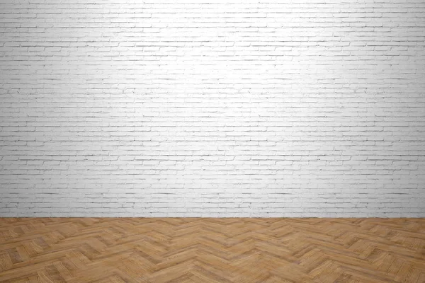 Witte Bakstenen Muur Houten Vloer — Stockfoto