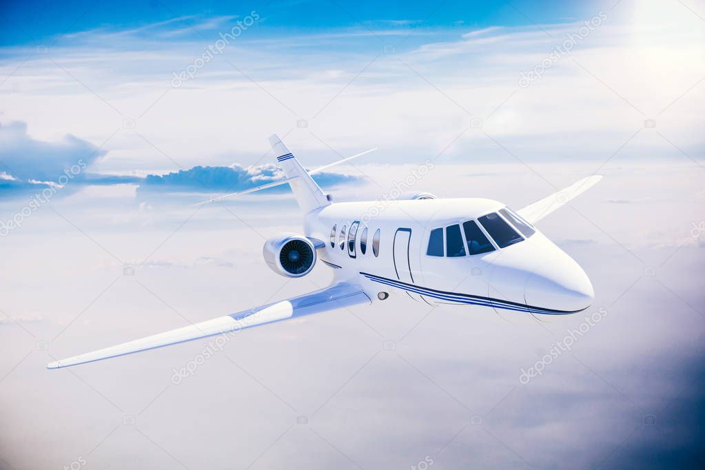 3d luxury private jet in the sky