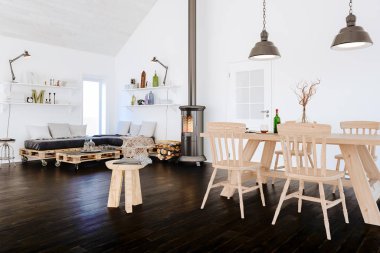 3D güzel İskandinav tarzı iç mekan