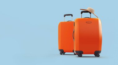 Mavi arka planda 3D seyahat valizi