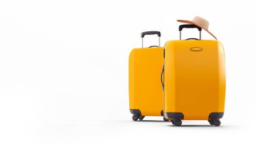 Beyaz arka planda 3D seyahat valizi