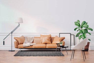 Kanepe ve ev bitki ile 3d güzel iç