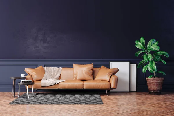 ソファとホームプラントと3D美しいインテリア — ストック写真