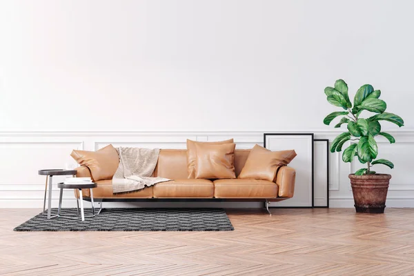 ソファとホームプラントと3D美しいインテリア — ストック写真