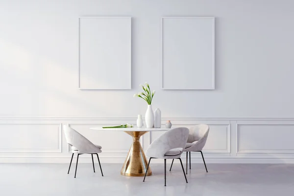 テーブルと椅子と美しいインテリアの3Dレンダリング — ストック写真
