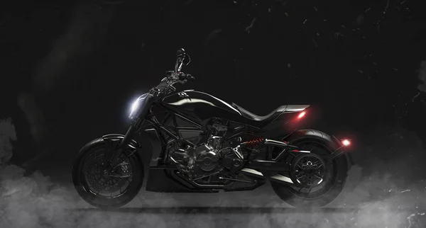 Weergave Van Mooie Zwarte Motorfiets Donkere Achtergrond — Stockfoto