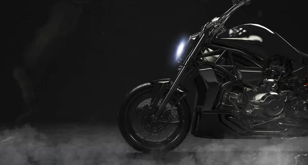 3Dレンダリングの美しい黒オートバイ上の暗い背景 — ストック写真
