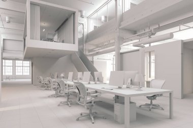 Modern ofis iç alanının 3d görüntüsü