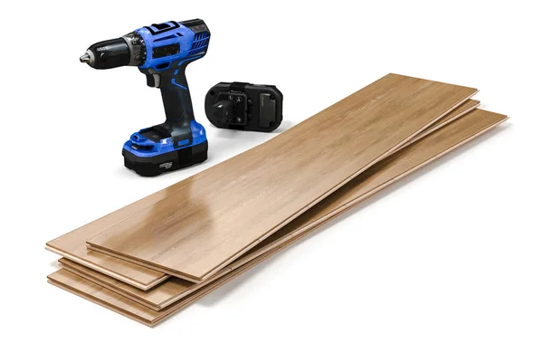 Laminate Ξύλινα Πλακάκια Δαπέδου Λευκό Φόντο — Φωτογραφία Αρχείου