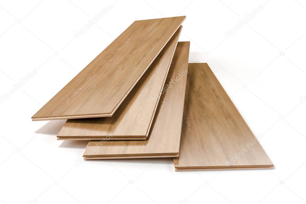 3d laminate wood floor tiles on white background