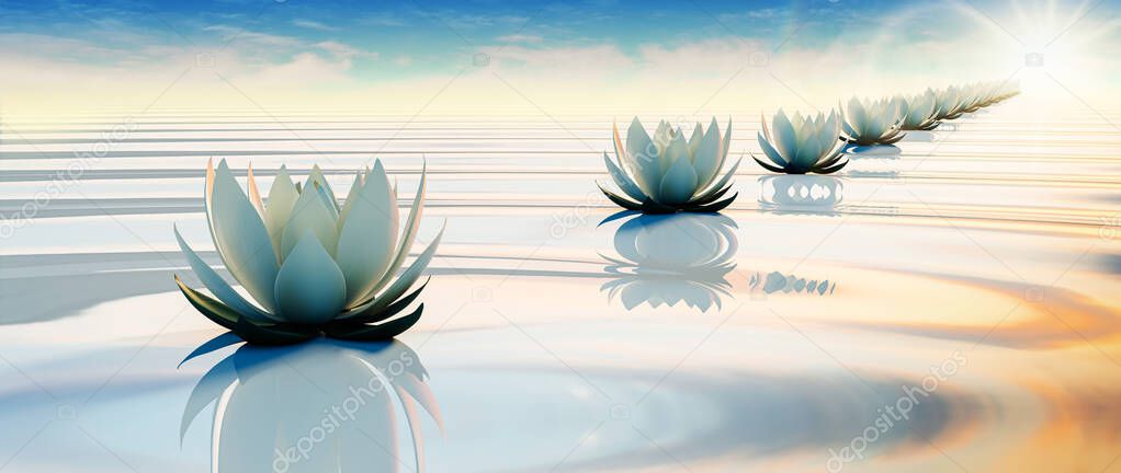 3d lots flower on calm ripple water