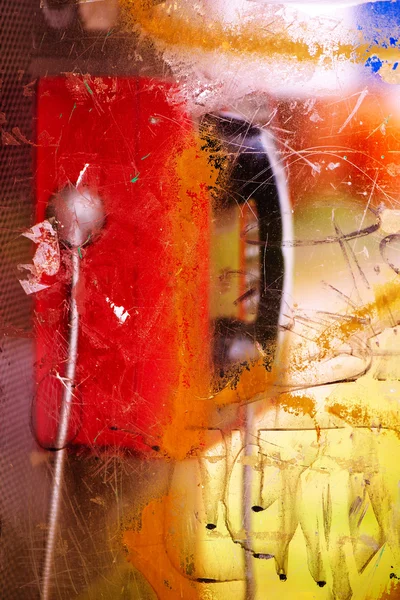 Demolished and vandalized public phone booth on street — Stock Photo, Image